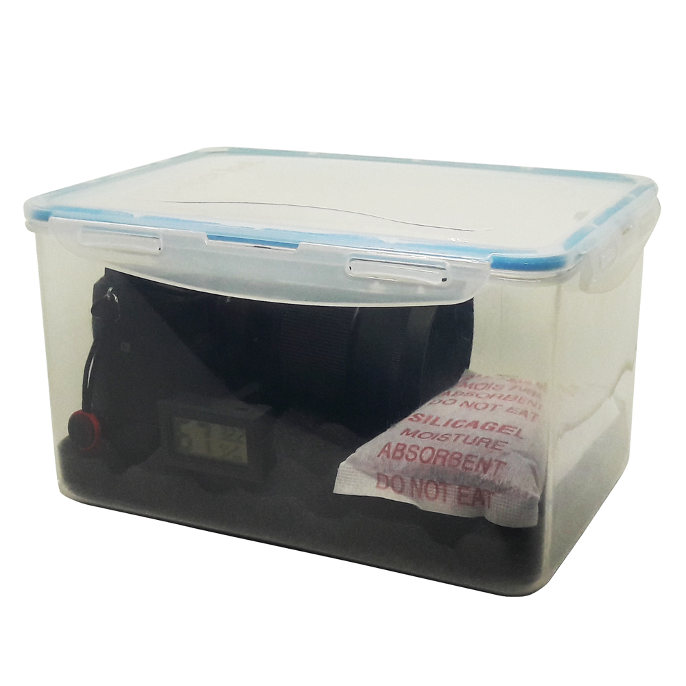 Combo hộp chống ẩm máy ảnh và ẩm kế điện tử, 100gram hạt hút ẩm xanh - dung tích 4 lít