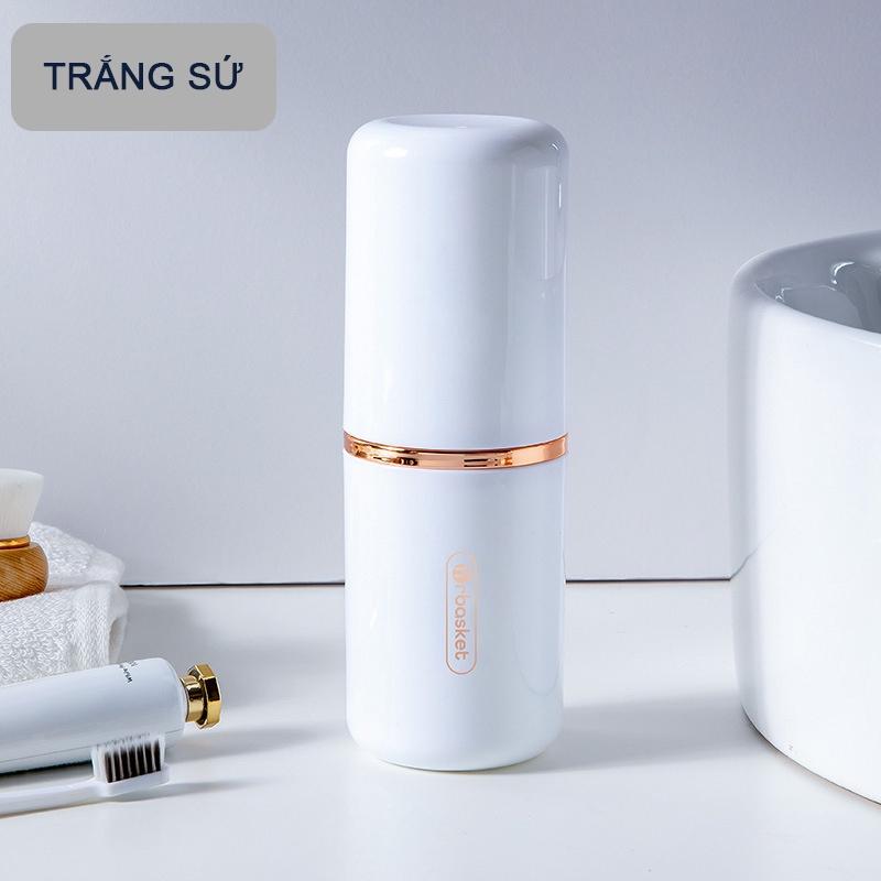 Hộp Đựng Bàn Chải Kết Hợp Cốc Đánh Răng Khi Du Lịch 2 in 1, Hộp Đựng Kem Đánh Răng Cầm Tay Cực Kì Tiện Dụng - Trắng Sứ