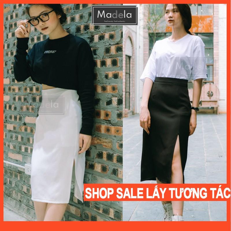 Chân Váy Dài Chữ A xẻ tà MADELA phong cách Hàn Quốc, kiểu dáng basic công Sở , dễ phối đồ mặc đi chơi, đi làm hay đi học đều đẹp - CVAD03