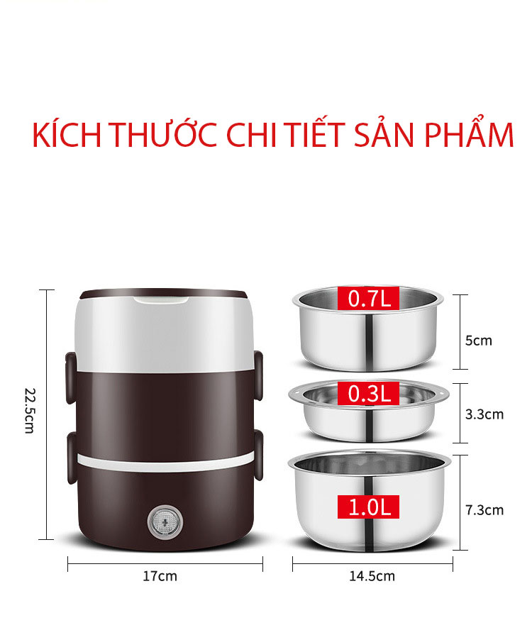 Hộp cơm cắm điện Tiện lợi có lõi hâm nóng thức ăn nhanh cho dân văn phòng, dân phượt KitAcoom, hàng nhập khẩu chính hãng cao cấp