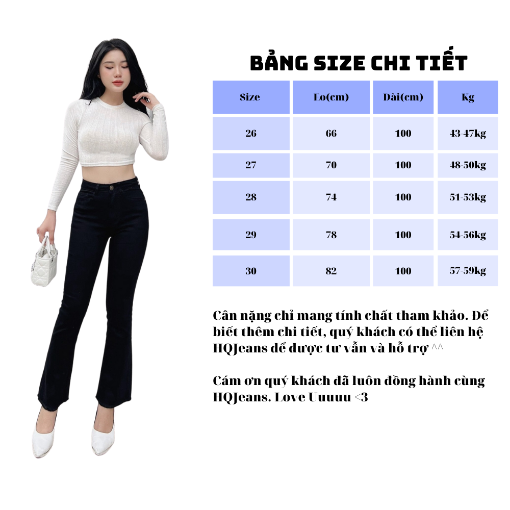 Quần jeans ống loe nữ đen và trắng dáng dài lai cắt co giãn tốt HQJeans mẫu thiết kế HQ81