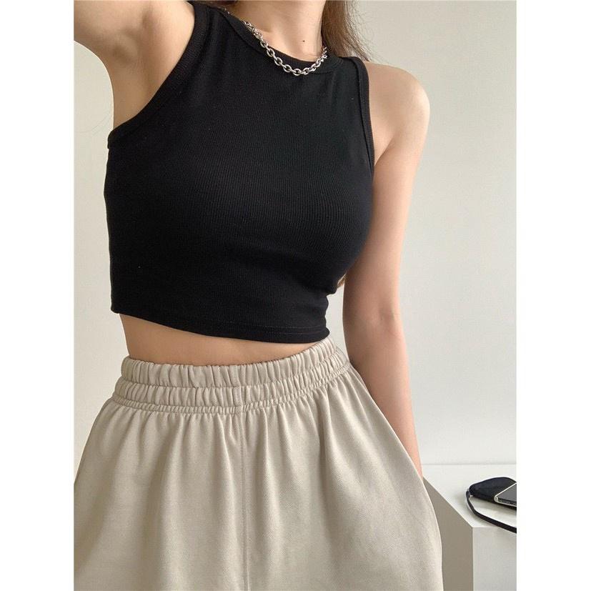 Áo crop top 3 lỗ ngược 2 dây chất liệu bozip mềm mại dày dặn co dãn tốt mặc tôn dáng