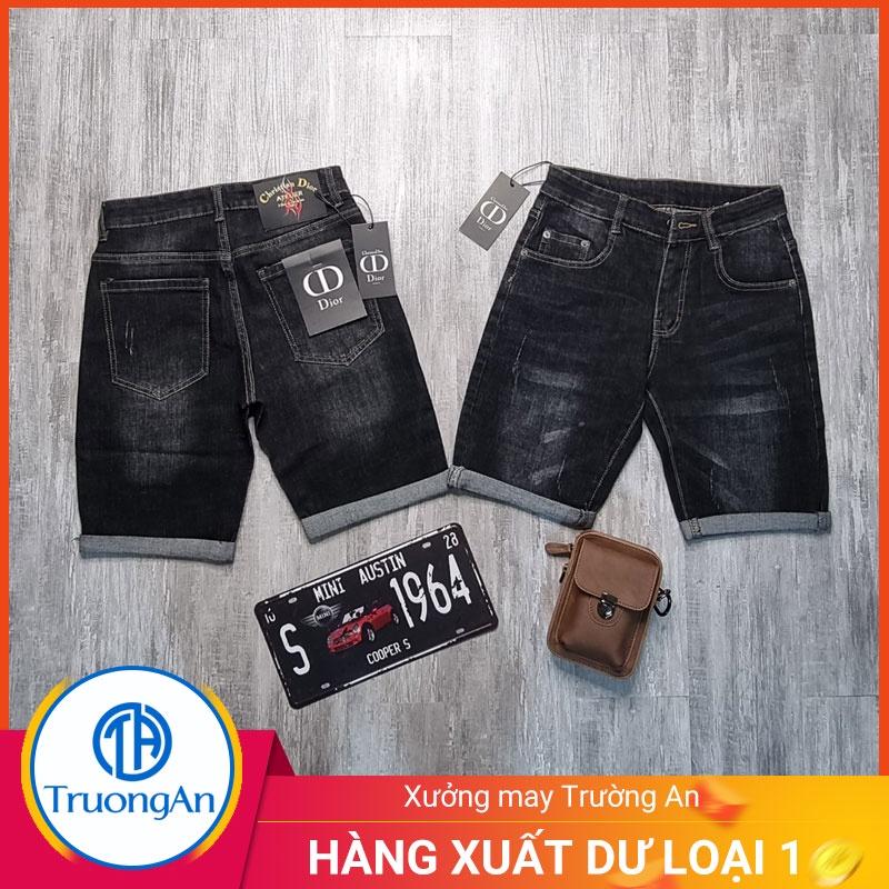 Quần short jean nam ống rộng màu đen cao cấp