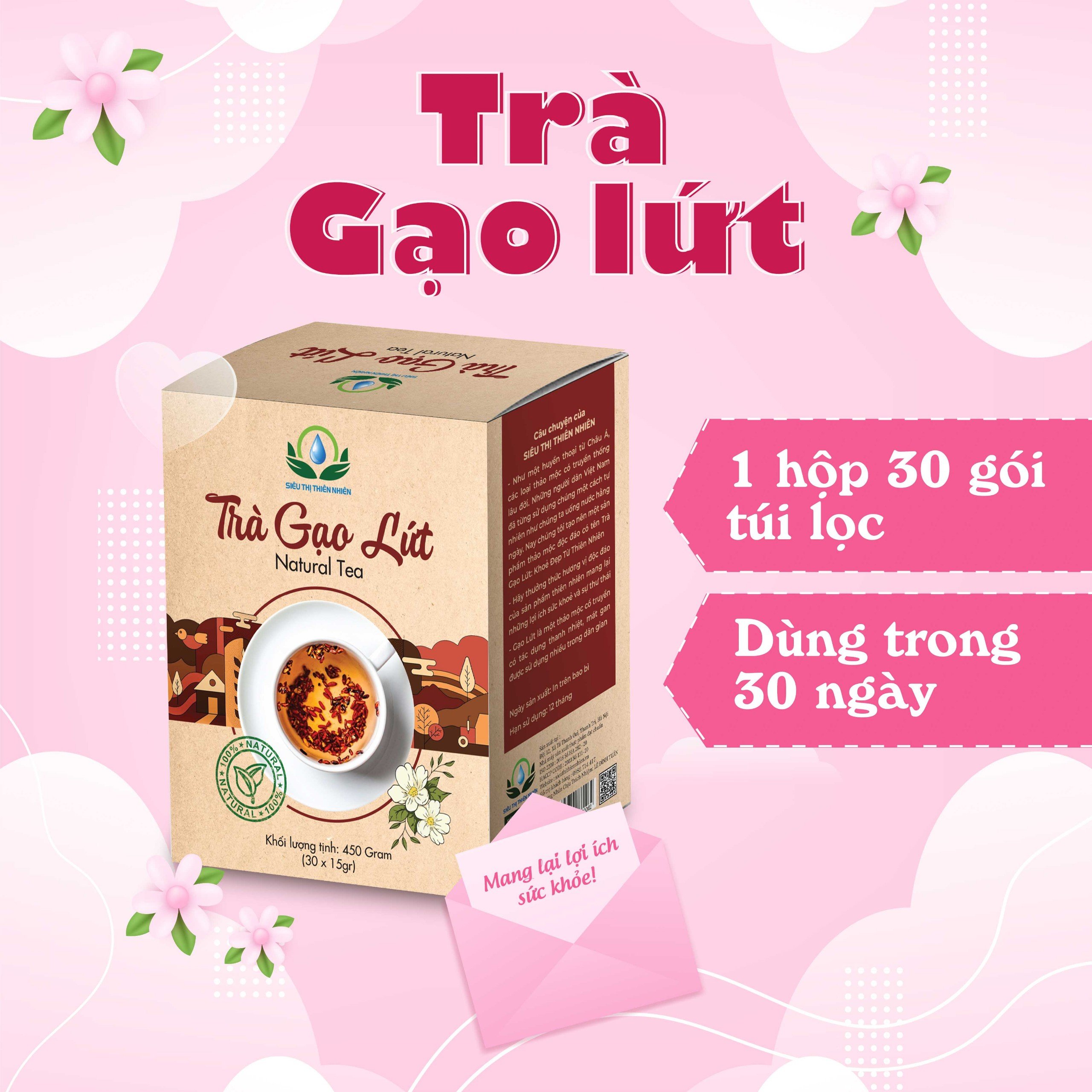 Trà Gạo Lứt Túi Lọc Hộp 30 gói Giảm Cân Mix Hoa Nhài, Cỏ Ngọt, Kỳ Tử, Táo Đỏ, Đậu Đen, Đậu Đỏ, Lá Nếp - Siêu Thị Thiên Nhiên