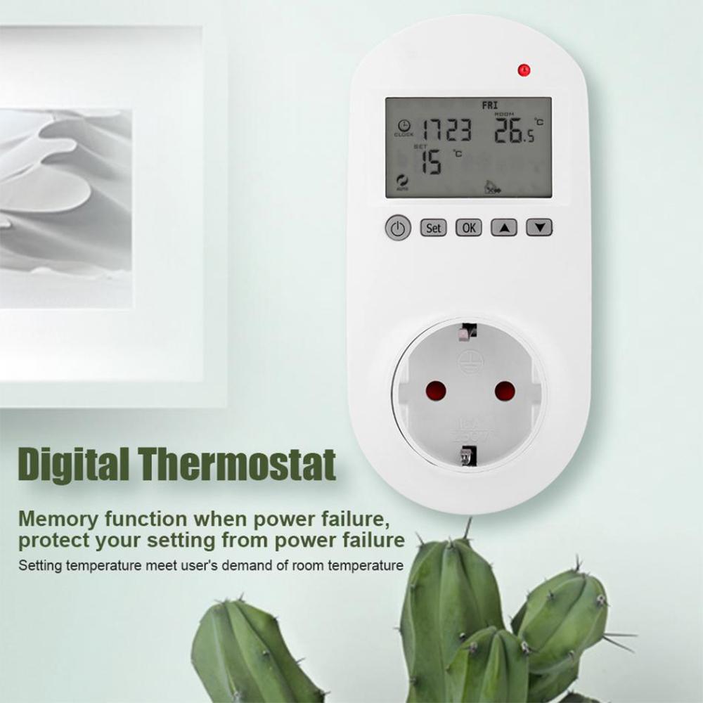 WiFi Plug-in Thermostat Smart Plug-In Programmable Thermostat Wireless Thermostat Outlet LCD Display Temperature Controller Smart Life APP Remotes Control Intelligent Power Plug Switch for Room Coolers and Heaters