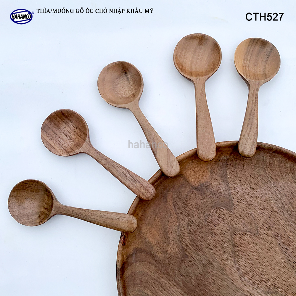 Thìa/Muỗng đầu tròn gỗ Óc Chó (10,5cm) CTH527 - Xúc cafe, gia vị, decor trang trí - An toàn cho sức khỏe