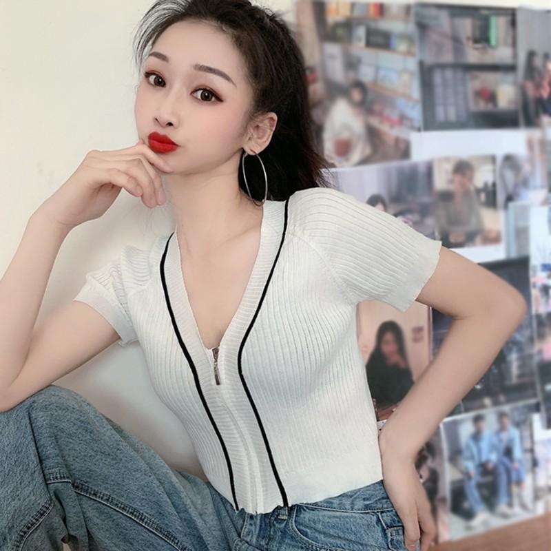 Áo Khoác Cardigan Ngắn Tay Cổ Chữ V Xinh Xắn Dành Cho Nữ