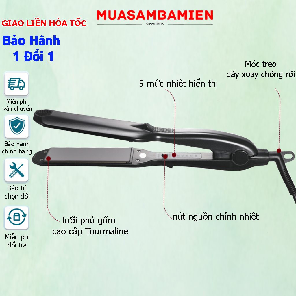 Máy kẹp duỗi tóc Bản Lớn 369Pro Hàn Quốc chỉnh nhiệt cao cấp phủ gốm Tourmaline bảo vệ tóc kéo êm. kẹp mượt tóc