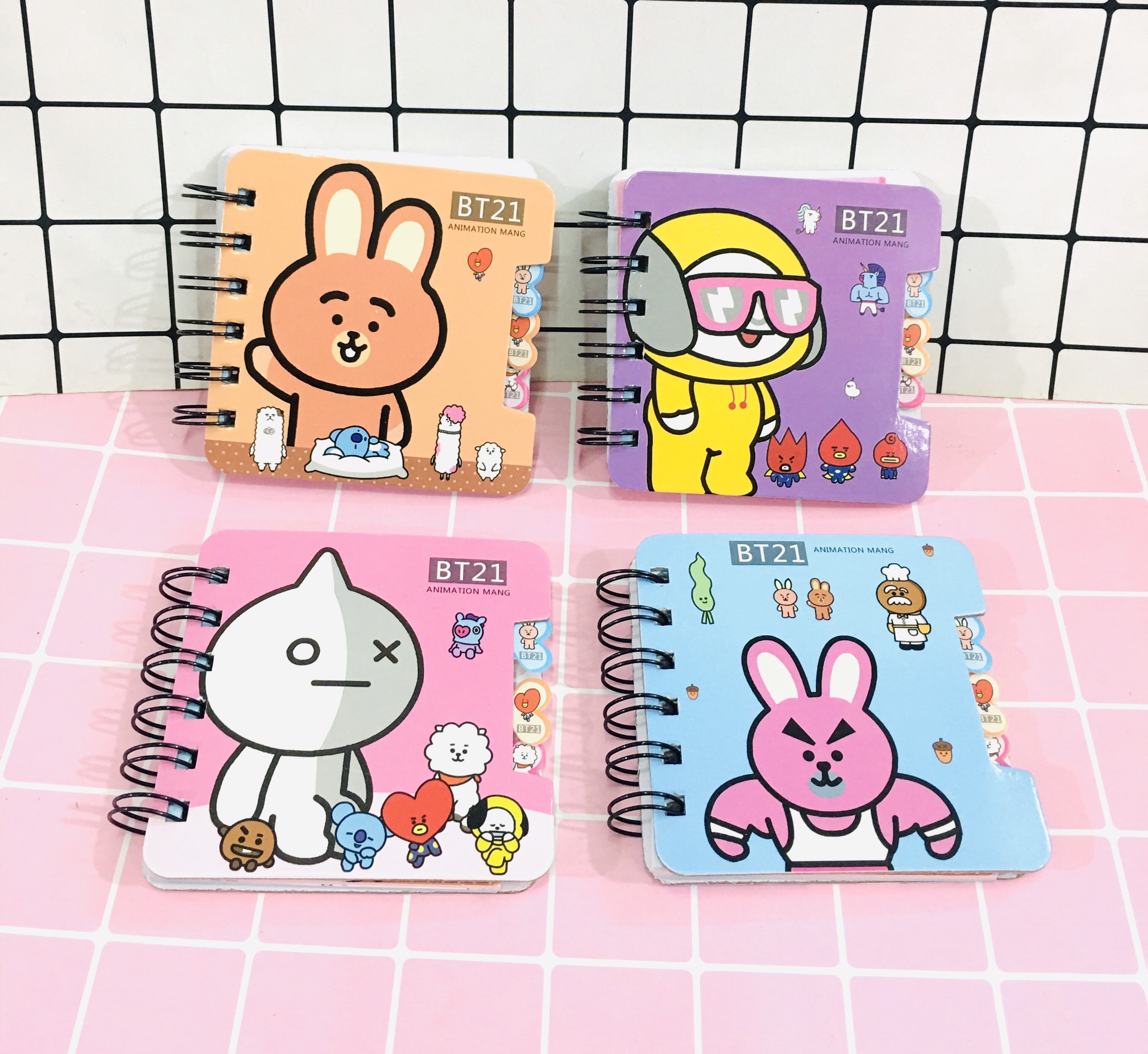 Set 2 sổ BT21 BTS gáy xoán cute 9.2CM X9.2CM