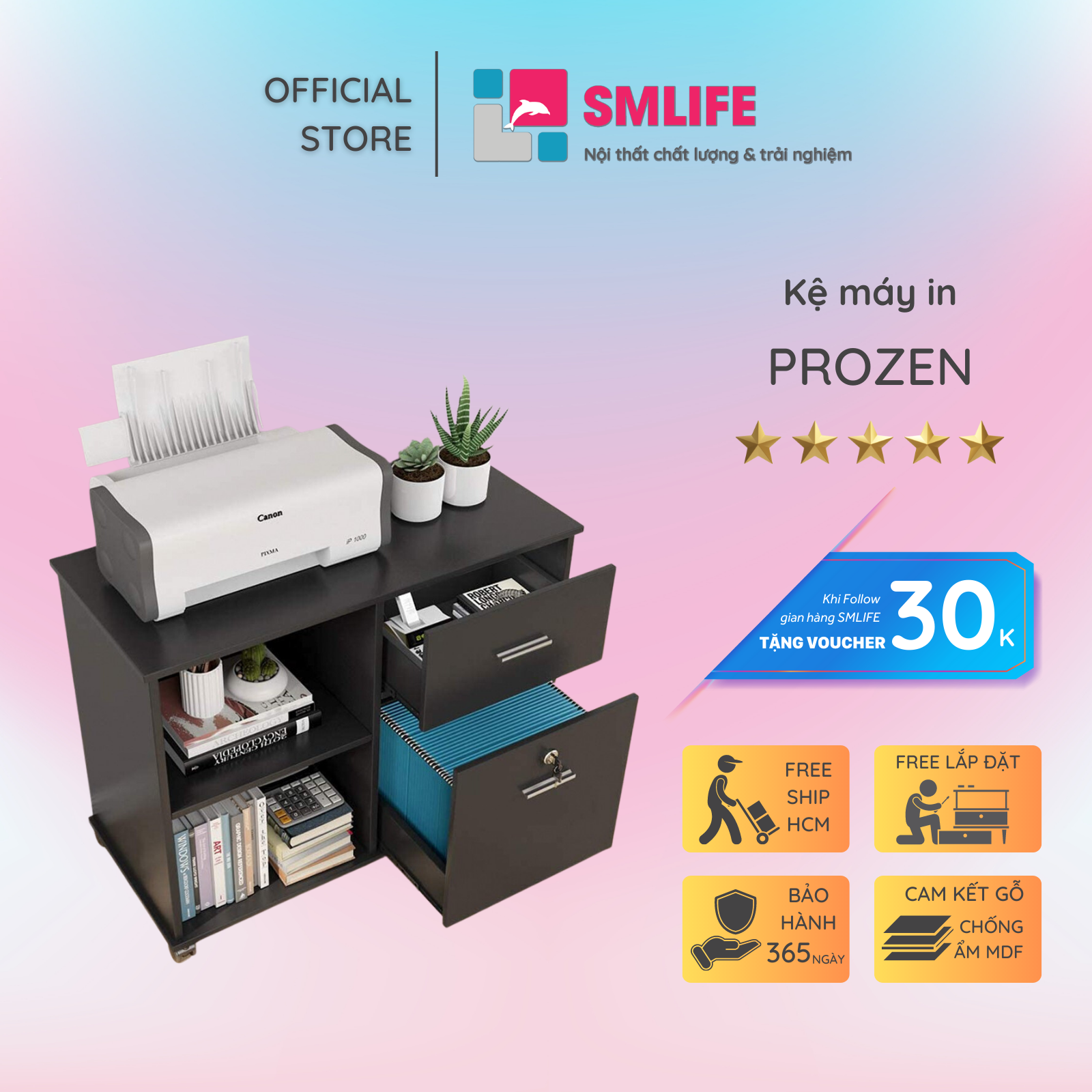 Kệ để máy in gỗ hiện đại SMLIFE Prozen