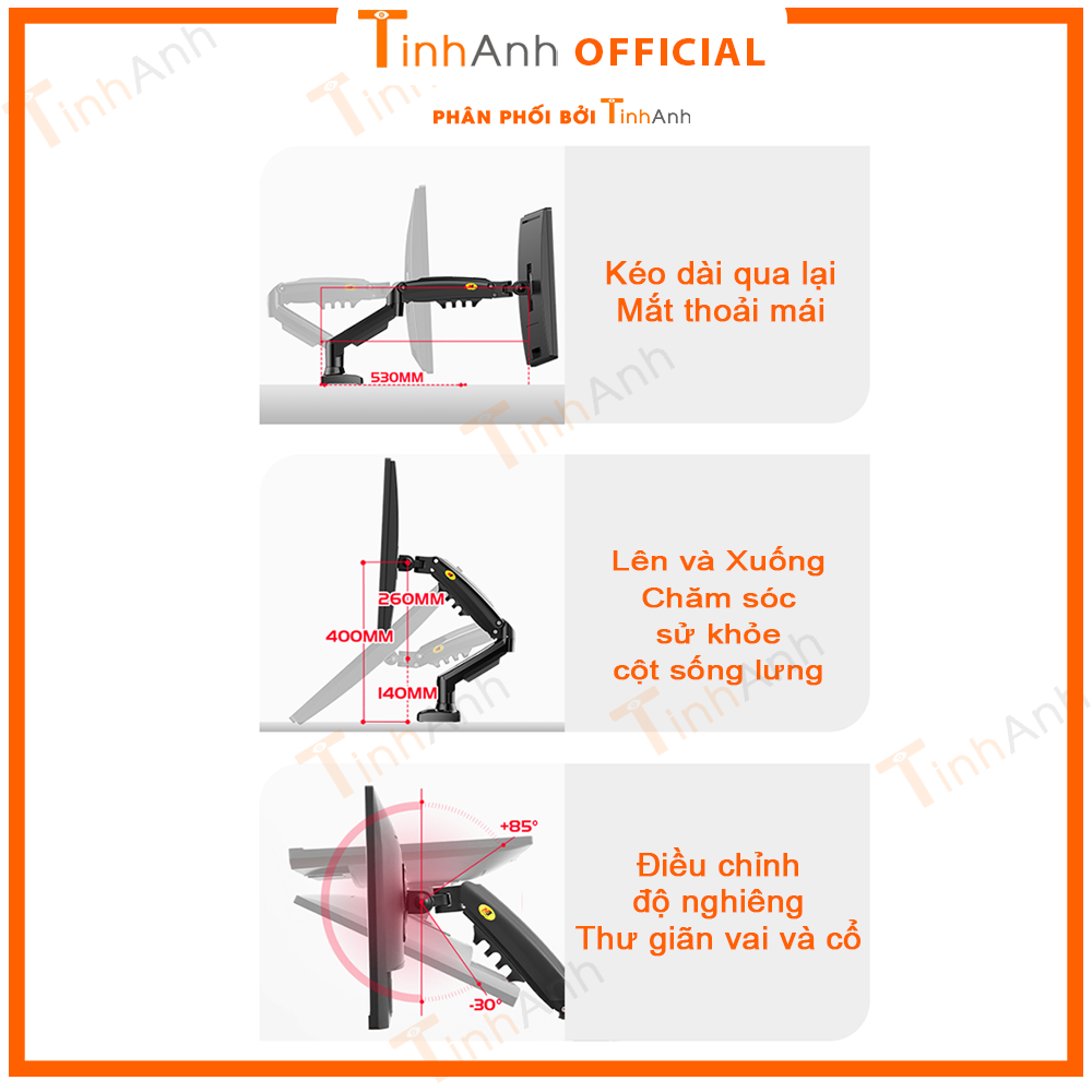 Arm màn hình - Giá treo màn hình máy tính NB F80 17 - 30 inch Tay nâng màn hình Xoay 360 độ Tải trọng 9Kg 2021 - Hàng Chính Hãng