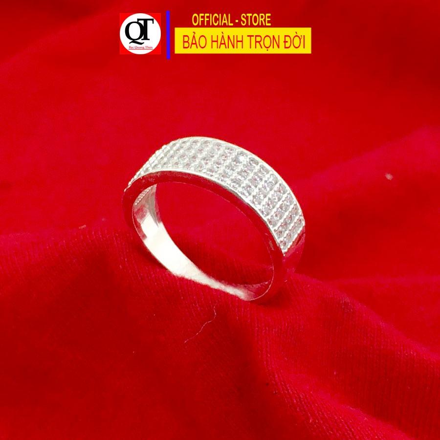 Nhẫn nữ mặt đính ba hàng đá siêu nhỏ chất liệu bạc ta thích hợp đeo tất cả ngón tay trang sức Bạc Quang Thản – QTNU70
