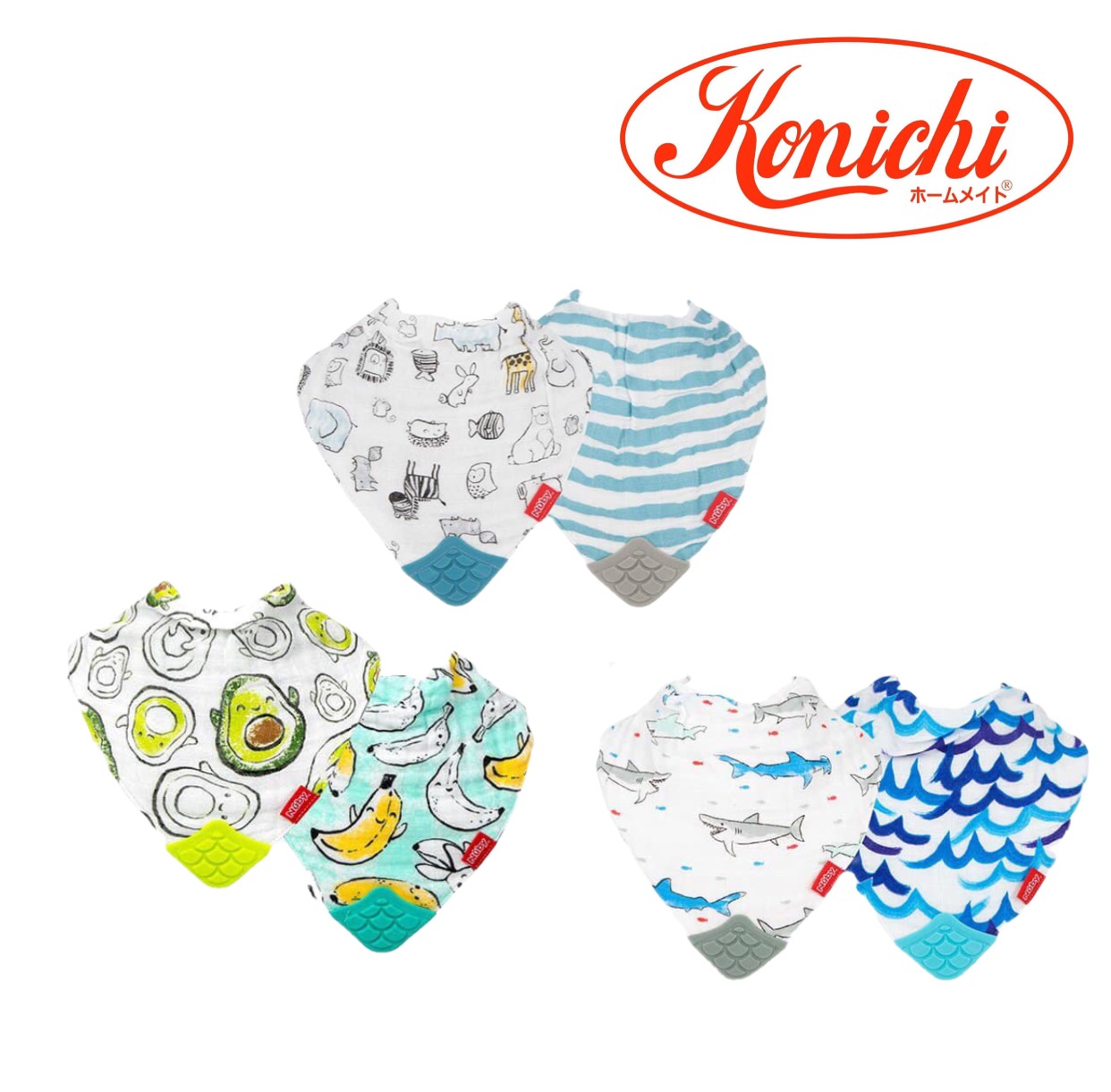 [ 4324-Nuby ] Bộ 2 Yếm Cotton Muslin Bib kèm gặm nướu Silicone