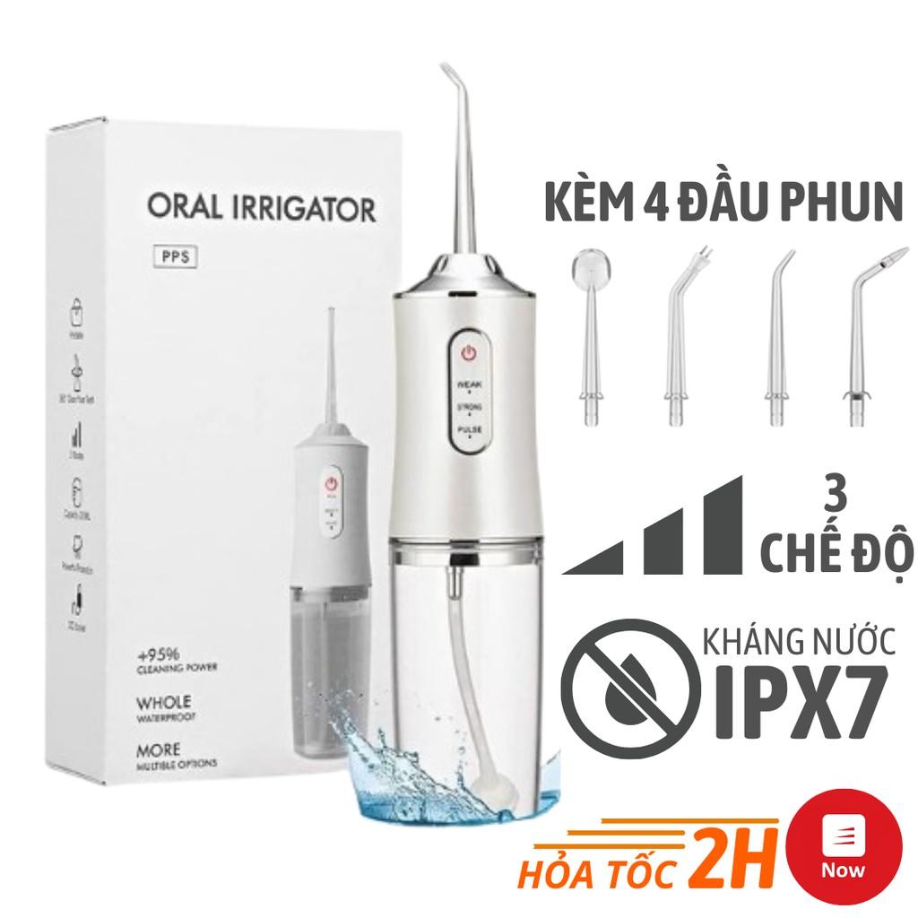 Máy Tăm Nước Cầm Tay Oral Irrigator Sạc Pin Tiện Dụng, Tăm Nước Vệ Sinh Răng Miệng Công Nghệ Châu Âu - Tặng Kèm 4 Đầu