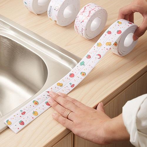 Cuộn Băng Dính Dán Viền Bồn Rửa Chén, Cạnh Góc Bếp, Lavabo, Kẽ Tường Chống Thấm Nước Mẫu Hoa Văn 3.5Cm