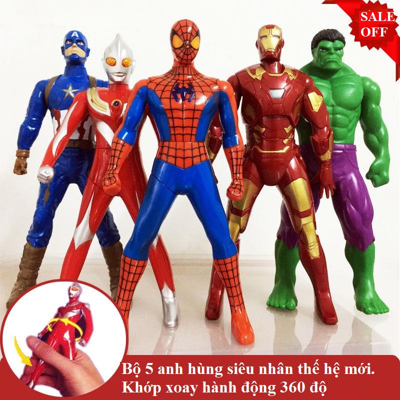 Đồ chơi siêu nhân-Mô hình năm anh em siêu nhân-Combo 5 nhân vật Marvel, DC-Khớp xoay linh hoạt-Tự đứng thăng bằng