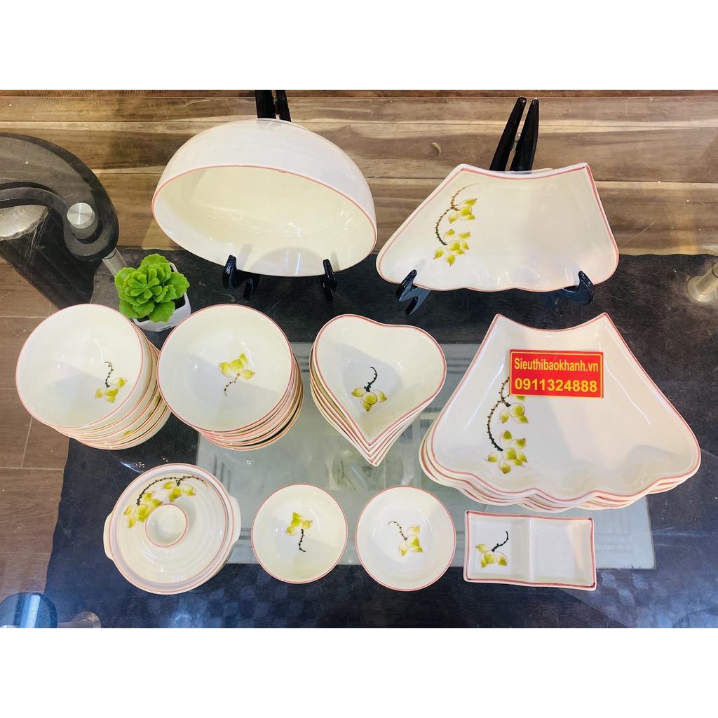 Set đồ ăn men kem vẽ sen xuất xứ Bát Tràng