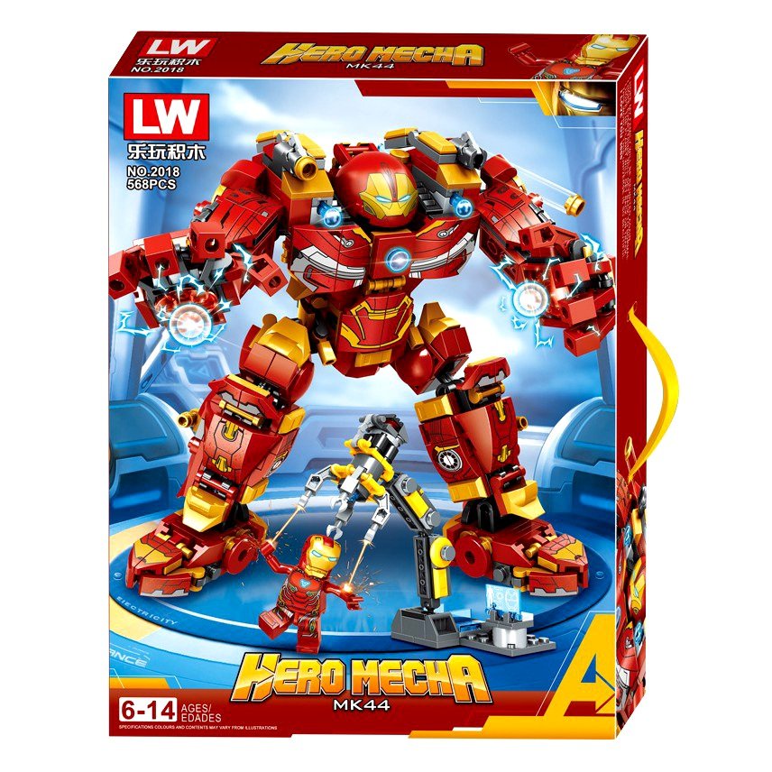 Đồ Chơi Xếp Hình Mô Hình Robot Hulk buster Iron Man Người Sắt MK44 568 Chi Tiết Hộp Đẹp Làm Quà Tặng