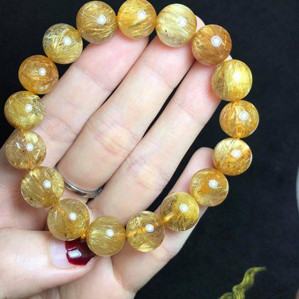 Thạck anh tóc vàng Vòng phong thủy mệnh kim TẶNG HỘP GẤM CAO CẤP