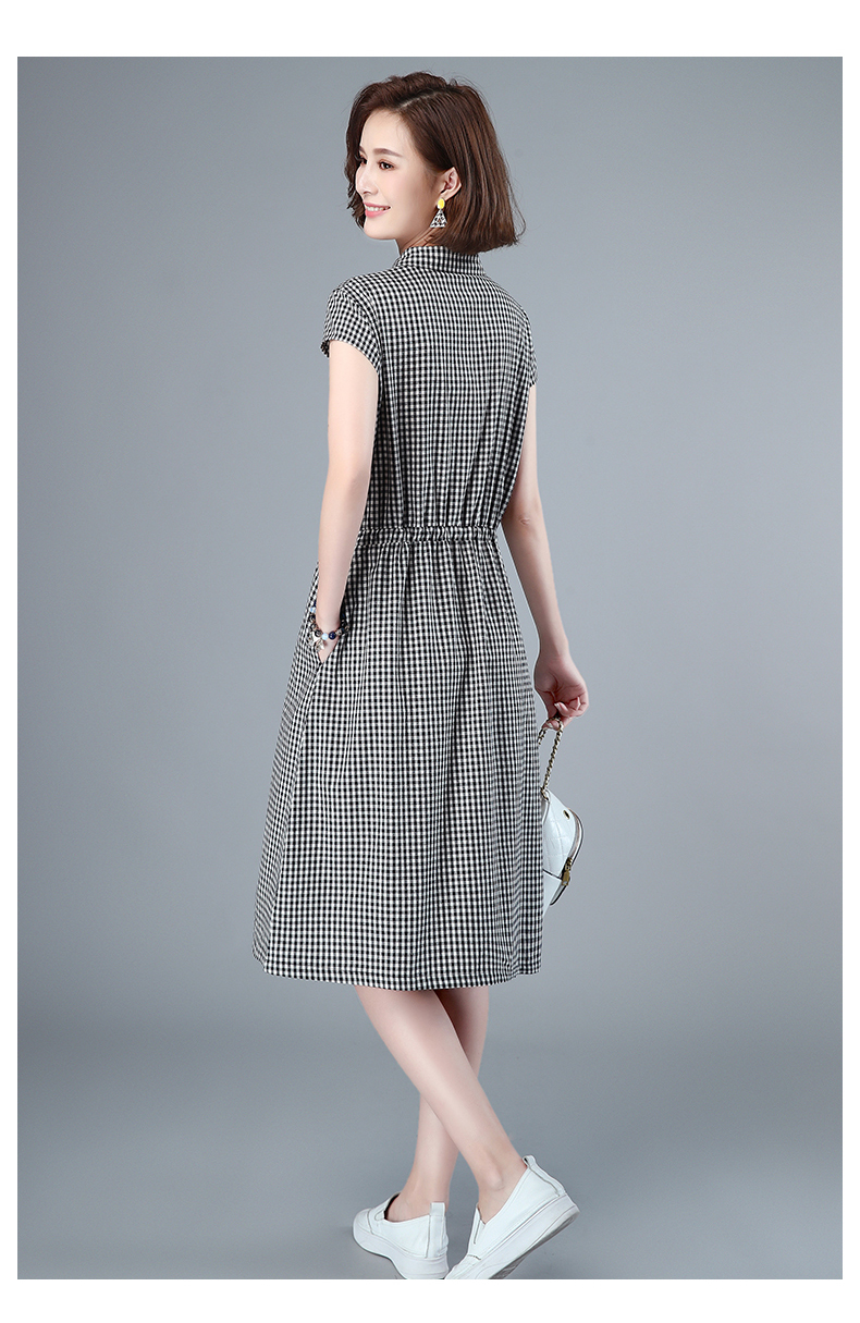 Đầm sơ mi nữ kẻ caro, Đầm đũi nữ ngắn tay, dáng dài phong cách công sở ARCTIC HUNTER AH73