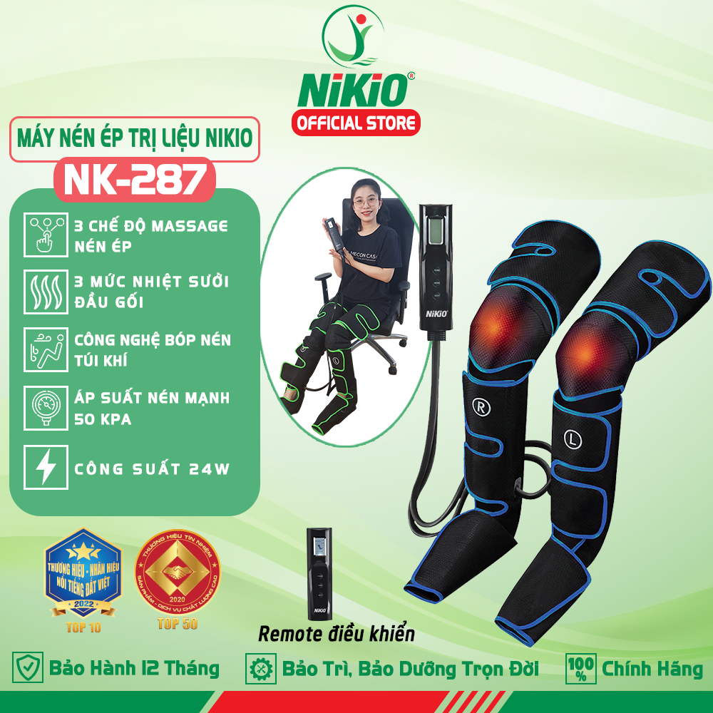 Máy Nén Ép Trị Liệu Suy Giãn Tĩnh Mạch Chân Nikio NK-287 – Massage Chân Bằng Công Nghệ Túi Khí Tân Tiến Với Áp Suất 50 Kpa – Tích Hợp Nhiệt Sưởi Ấm Đầu Gối – Tăng Tuần Hoàn Máu, Hỗ Trợ Cải Thiện Suy Giãn Tĩnh Mạch Và Đau Nhức Chân – Xanh dương