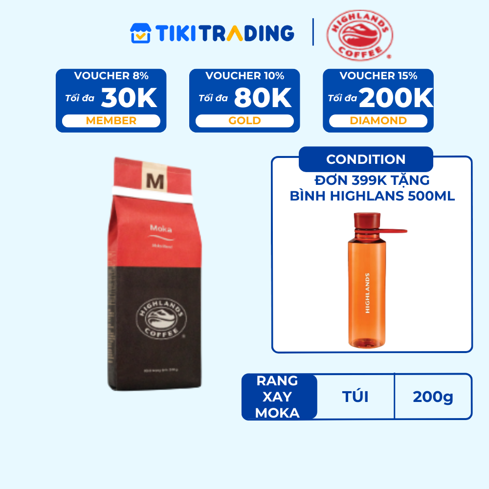 [ Mua 3 tặng 1] Cà phê Rang xay Moka Highlands Coffee 200g
