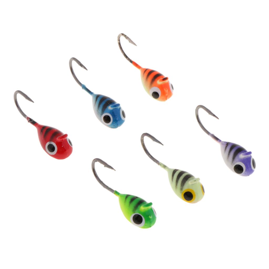 6pcs Winter Ice Artificial Fishing Lures Lead Head Crank Fishing Hook Baits