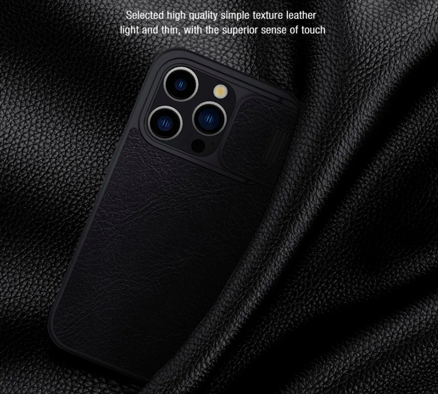 Bao da dành cho iPhone 15 Pro Max, 15 Pro hàng chính hãng Nillkin QIN có nắp trượt bảo vệ camera - Hàng nhập khẩu