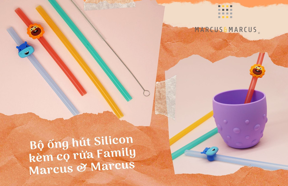 Bộ 4 ống hút silicon kèm cọ rửa Family Marcus &amp; Marcus