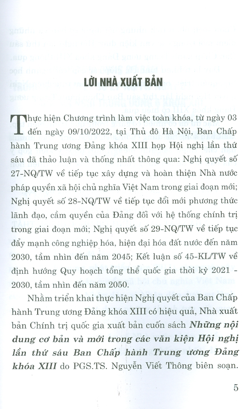 Những Nội Dung Cơ Bản Và Mới Trong Các Văn Kiện Hội Nghị Lần Thứ Sáu Ban Chấp Hành Trung Ương Đảng Khóa XIII
