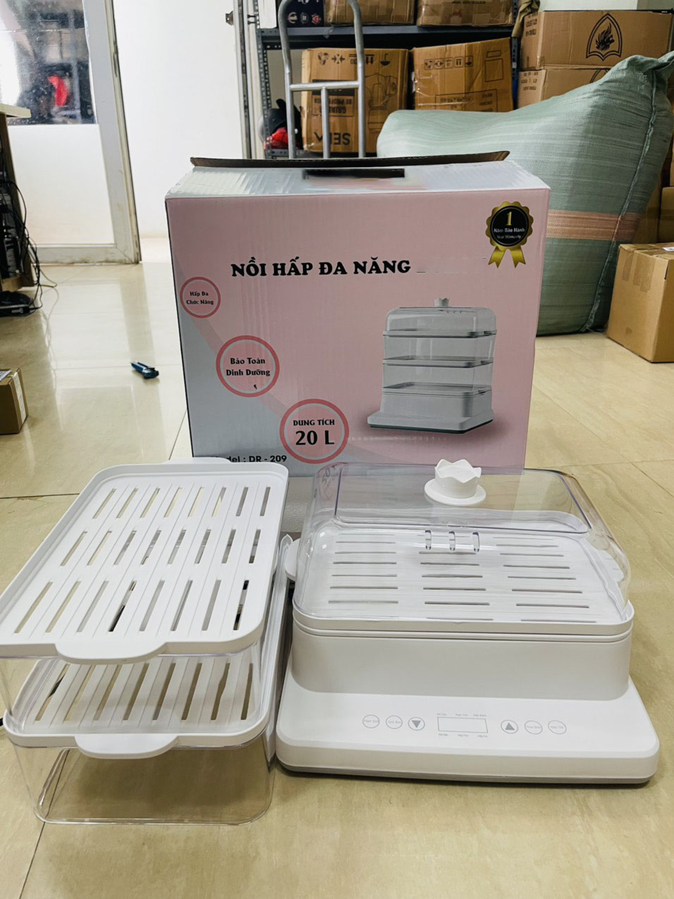 Nồi hấp thực phẩm đa năng 20L-Đảm bảo dinh dưỡng- Độ bền cao- Thiết kế sang trọng 3 tầng hấp- DR 209