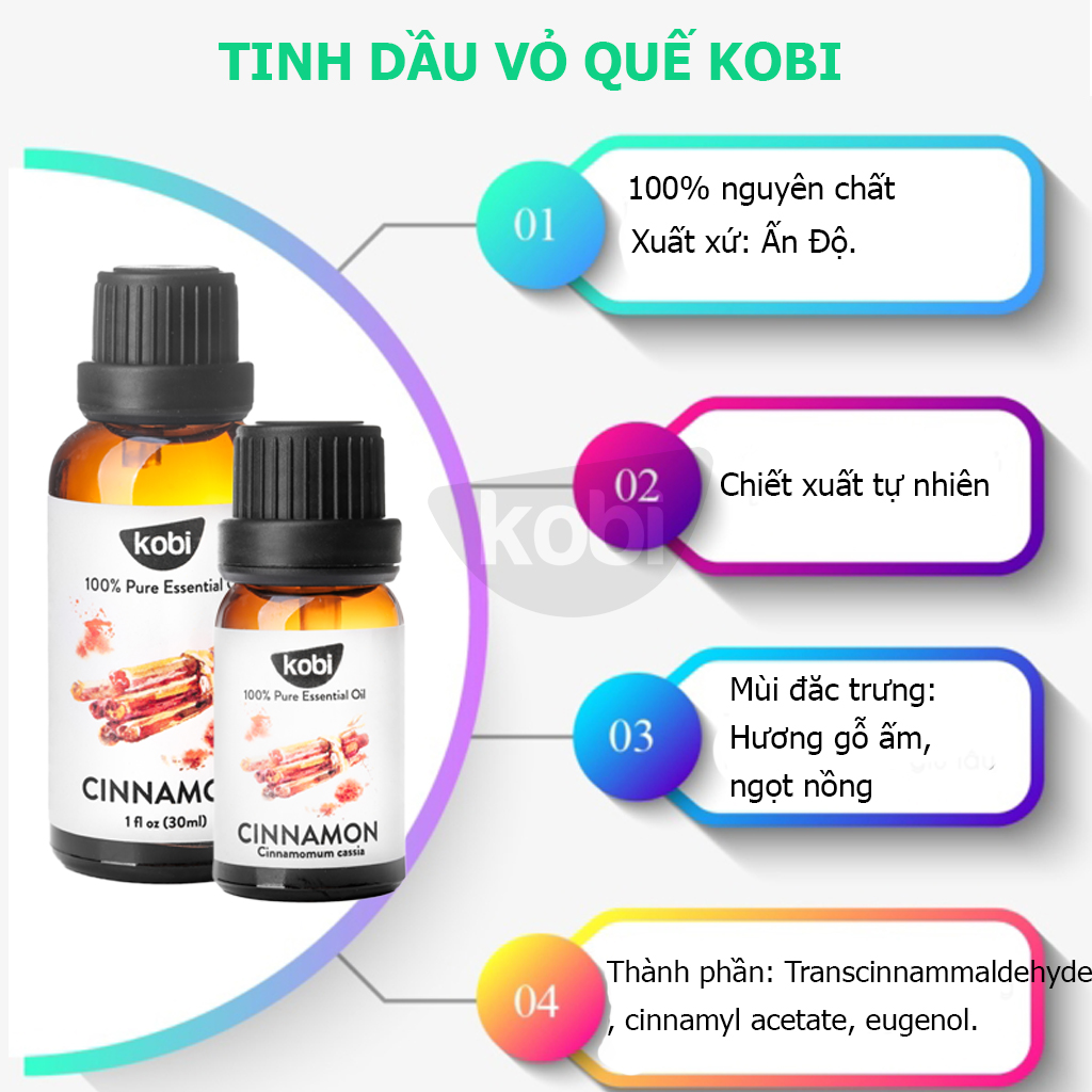 Tinh Dầu Quế Nhập Khẩu Kobi Dùng Để Lau Sàn Nhà, Giúp Khử Mùi, Xoa Bóp, Giảm Mỡ Bụng (10ml)