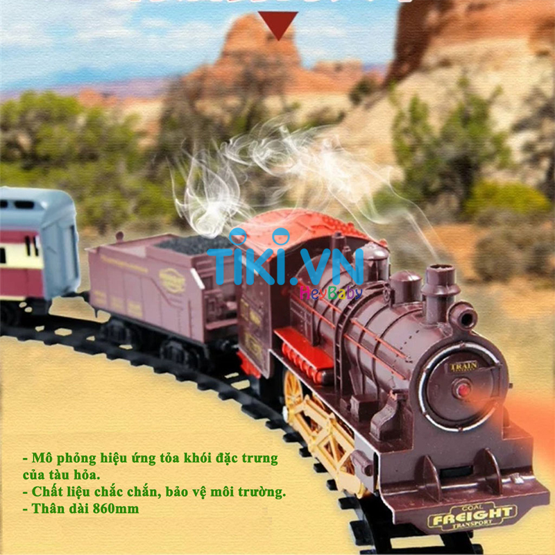 Bộ Đồ Chơi Tàu Hỏa Chạy PIN, 5 Toa , Cỡ Lớn Có Nhạc, Đèn, Khói Mô Phỏng Và Đường Ray, Mẫu Mới Chất Lượng Cao