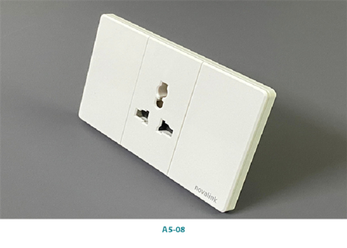 Bộ Mặt 1 ổ cắm 3 chấu đa năng khung nhôm cao cấp hình chữ nhật màu trắng điện áp 220V-250V, ổ cắm an toàn cho trẻ nhỏ