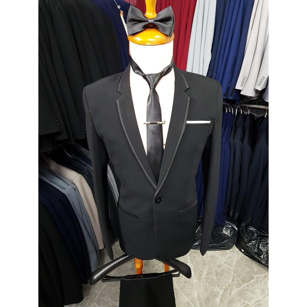 Bộ vest nam body kiểu viền đen đơn giản phong cách