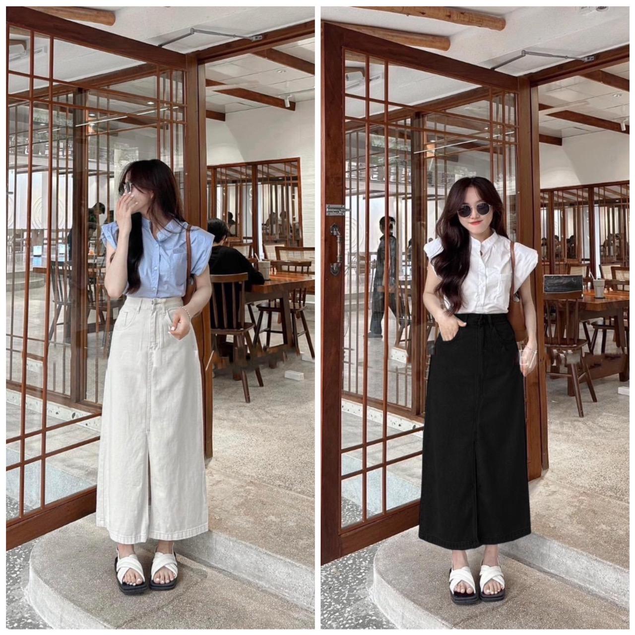 SET ĐI CHƠI, SET 2 MÓN ÁO SƠ MI KIỂU ĐỆM VAI PHỐI CHÂN VÁY KAKI CỰC HOT