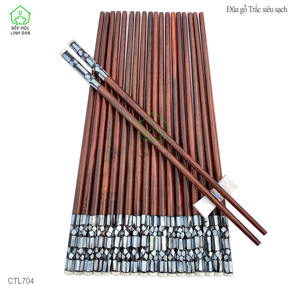 (5 Đôi) Đũa Trắc Tự Nhiên Siêu Sạch Cẩn Xà Cừ - Hoa Văn Sáng Đẹp [CTL704-5]