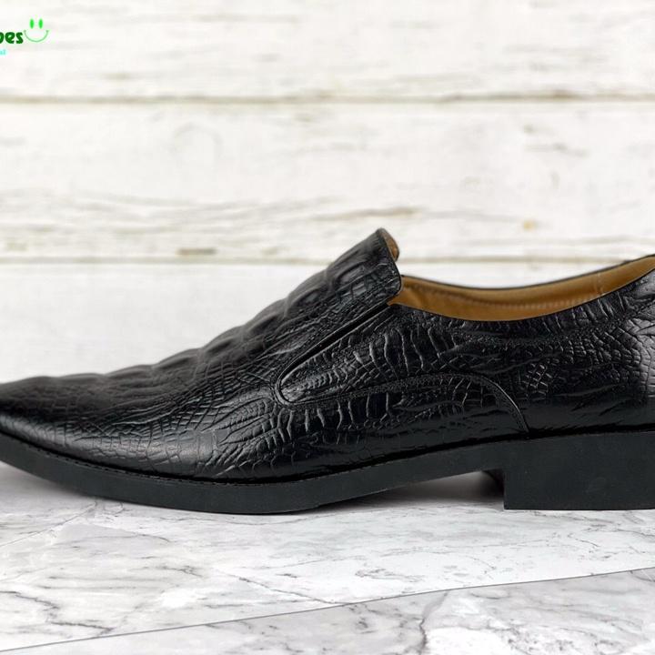Giầy da bò đế dập vân cá sấu, đế cao su ép nhiệt, hàng Việt chuẩn xuất xịn - HS009 đen
