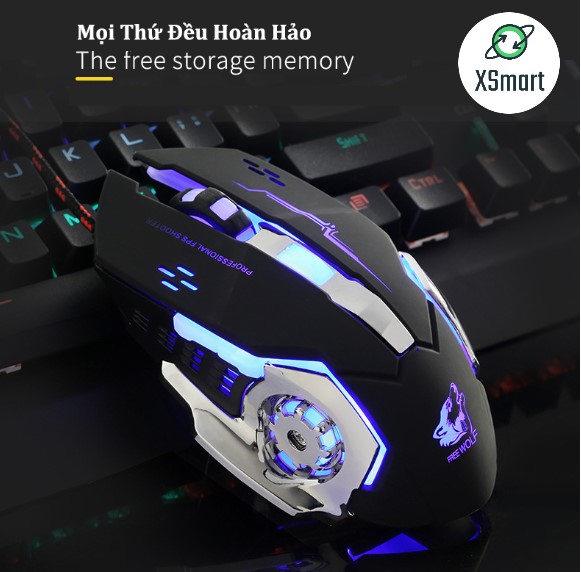 Chuột Game Có Dây FREE WOLF XSmart V5 LED 7 màu cực đẹp chuyên gaming, dây siêu bền, chỉnh được dpi - Hàng Chính Hãng