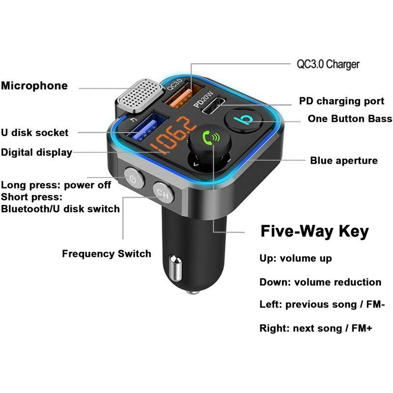 Máy phát xe Bluetooth, máy phát điện chạy , máy phát không dây Bluetooth 5.0, Bộ sạc nhanh xe PD