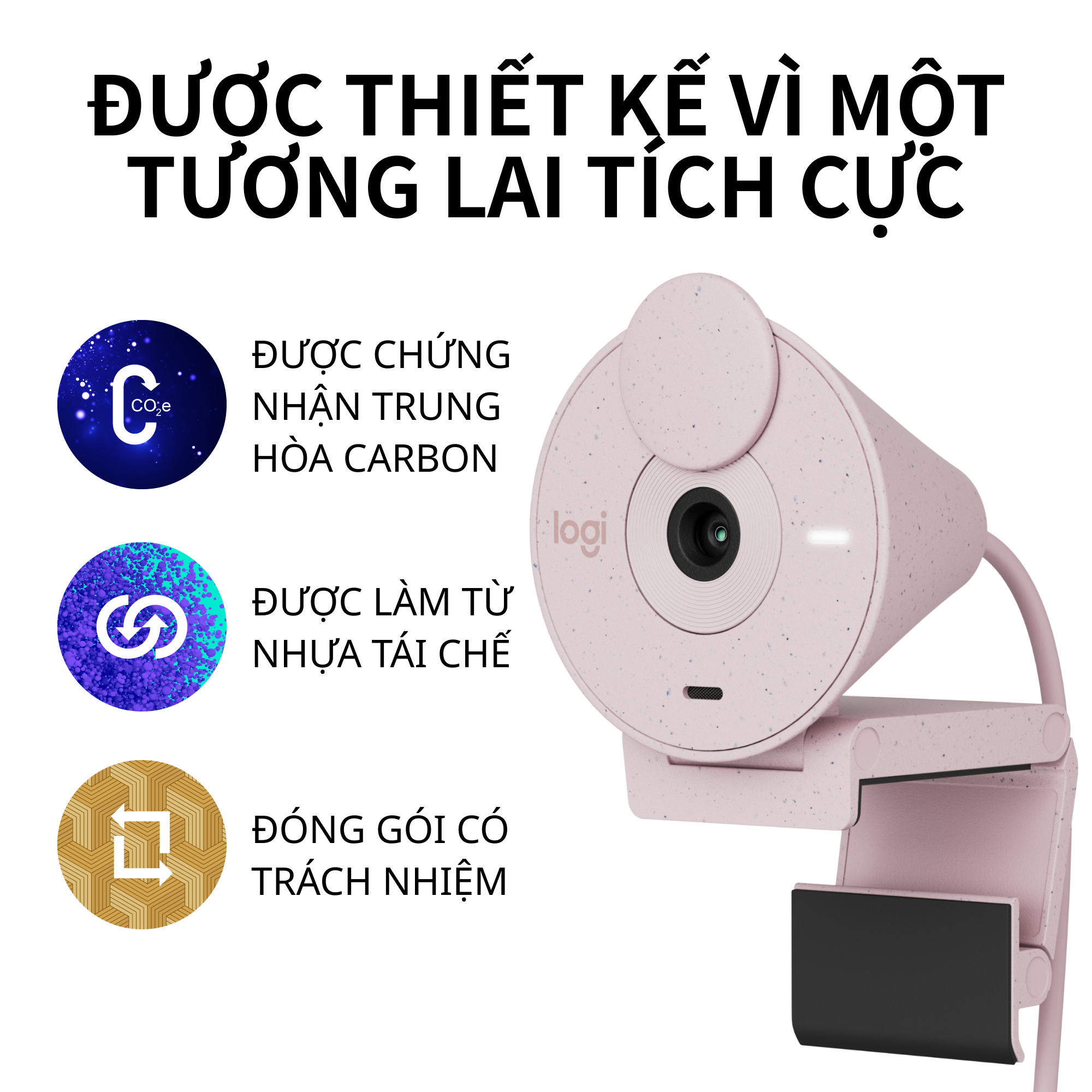 Máy Webcam Full HD Logitech Brio 300 Màn che ống kính, Micro giảm tiếng ồn, USB-C, được chứng nhận cho Zoom, Microsoft Teams, Google Meet, tự động điều chỉnh Ánh sáng - Hàng chính hãng