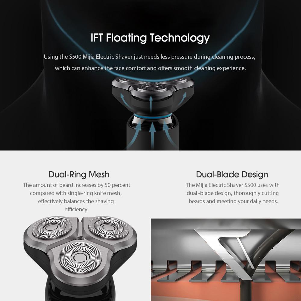 Máy Cạo Râu Điện Xiaomi Mijia S500 Chống Nước Với Ba Lưỡi Nổi Đầu Khô Ướt Lưỡi Kép