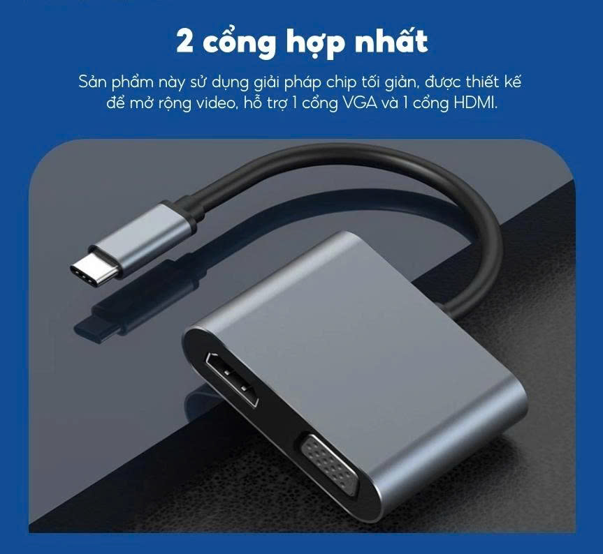 Cáp Chuyển Đổi USB Type-C Sang VGA HDMI (15cm) - Hàng Chính Hãng
