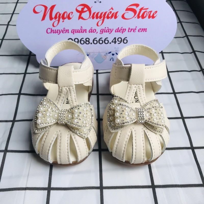 Dép sandal cao cấp tập đi trẻ em phối nơ phong cách vintage chống vấp cho bé gái