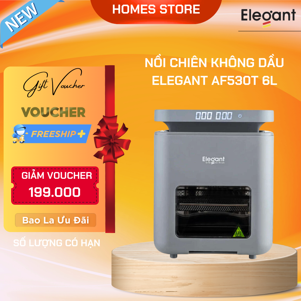 Nồi Chiên Không Dầu Thương Hiệu Đức ELEGANT AF530T 8 Chế Độ Nấu Dung Tích 6 Lít Công Suất 1400W - Hàng Chính Hãng