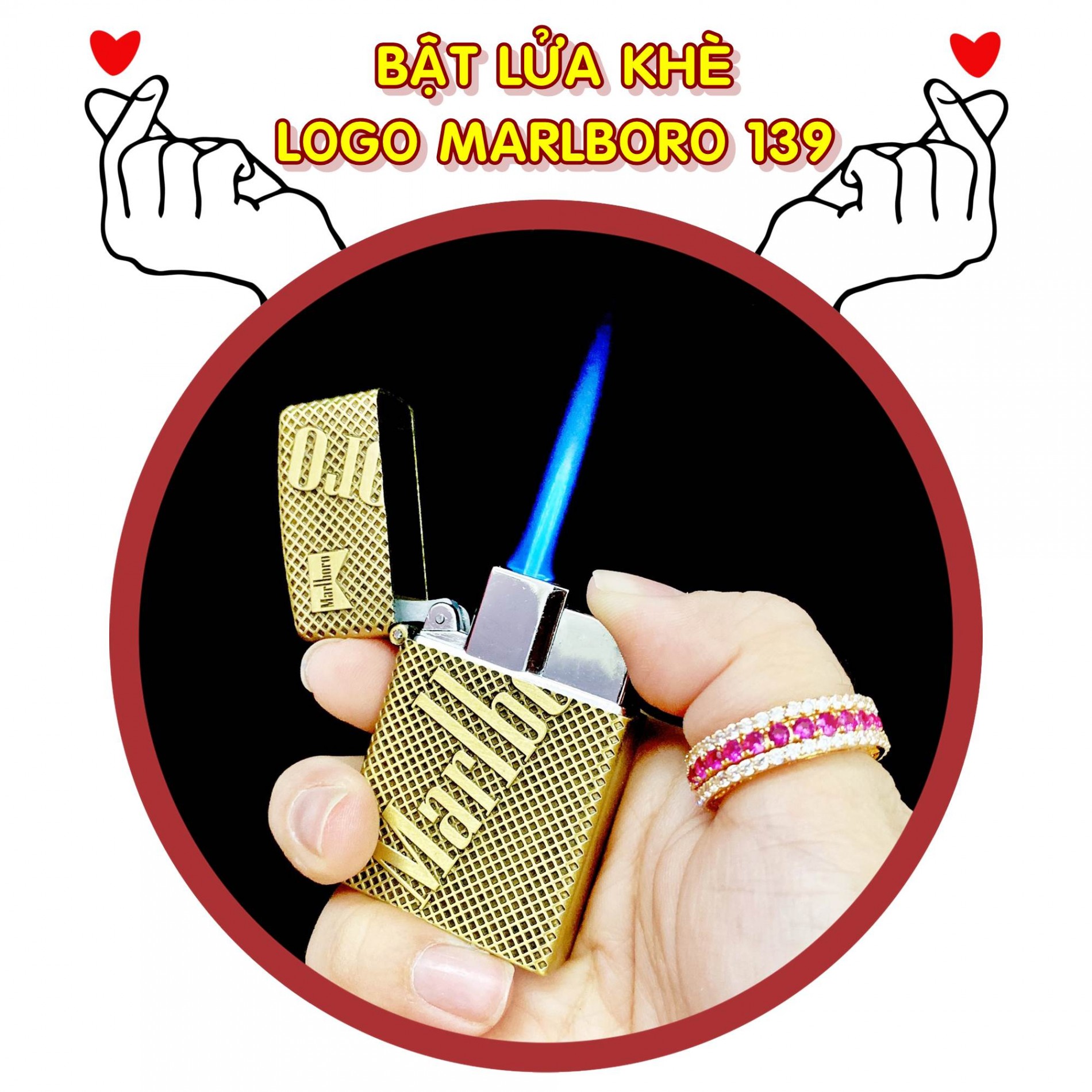 Hột quẹt bật lửa khè khắc nổi Logo MARLBORO 139 kim loại nguyên khối - xài gas