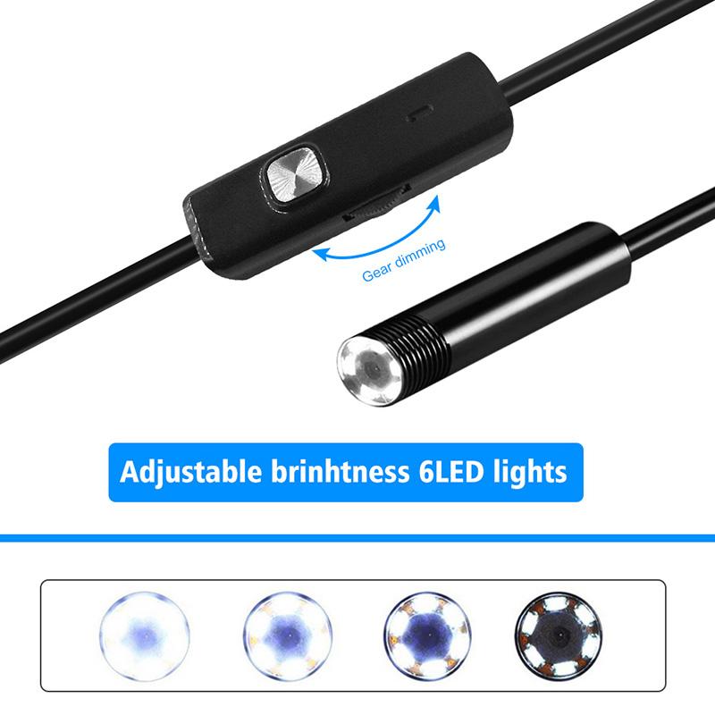 Industrial Endoscope Camera 7mm IP67 Waterproof Inspection Borescope 6LED Adjustable For Android Phones Sewer Car PC USB Type-C