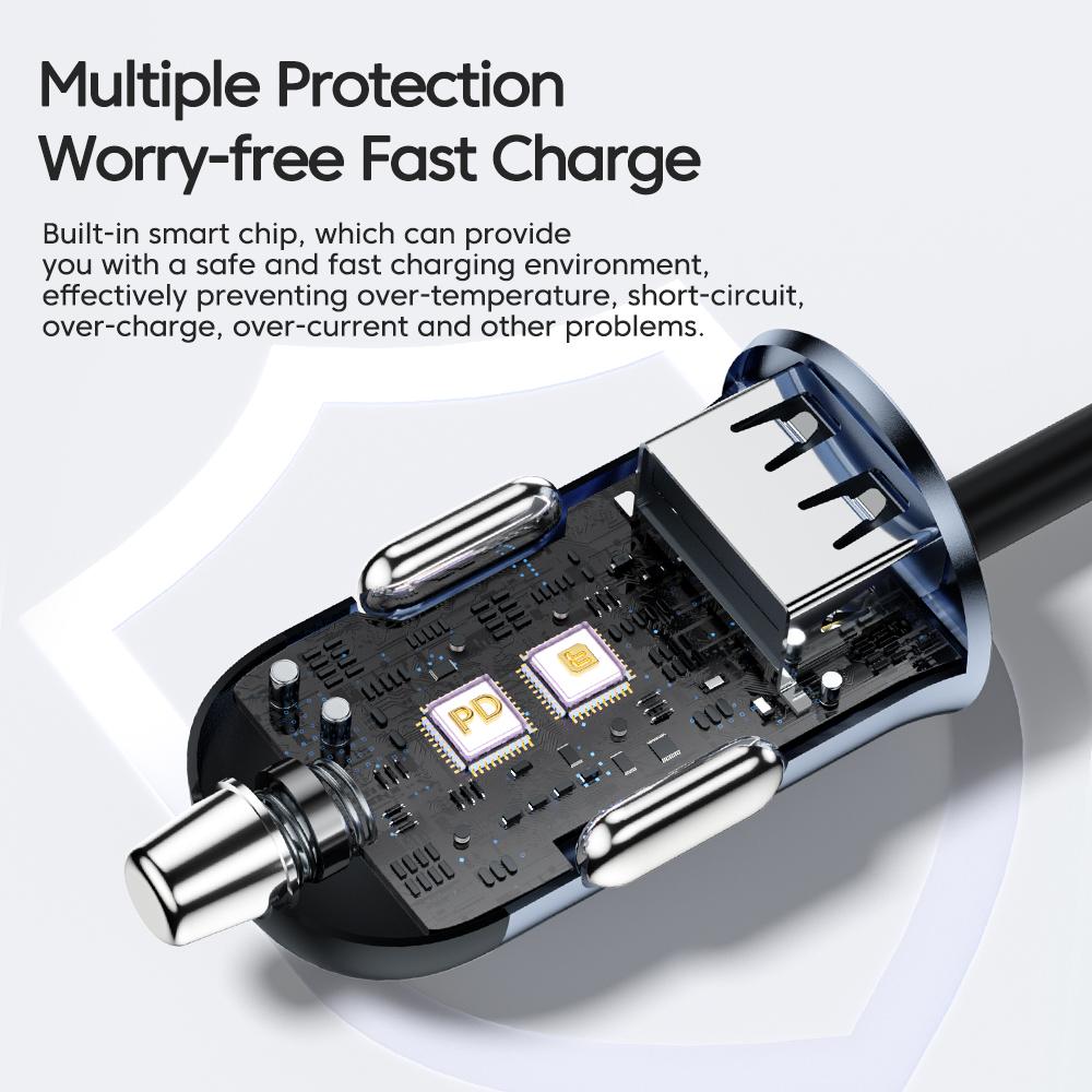 Bộ sạc xe hơi mở rộng phía sau USB của Toocki 155W với bộ sạc điện thoại moble Multi Digital Multi Digital Digital Digital C trong xe PD QC3.0