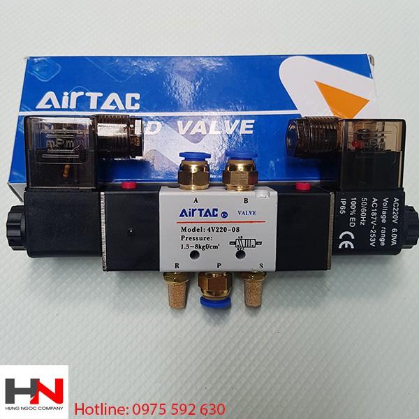 Van điện từ điều khiển xi lanh khí nén 2 đầu điện 4v220-08 có chân kết nối ống 8mm