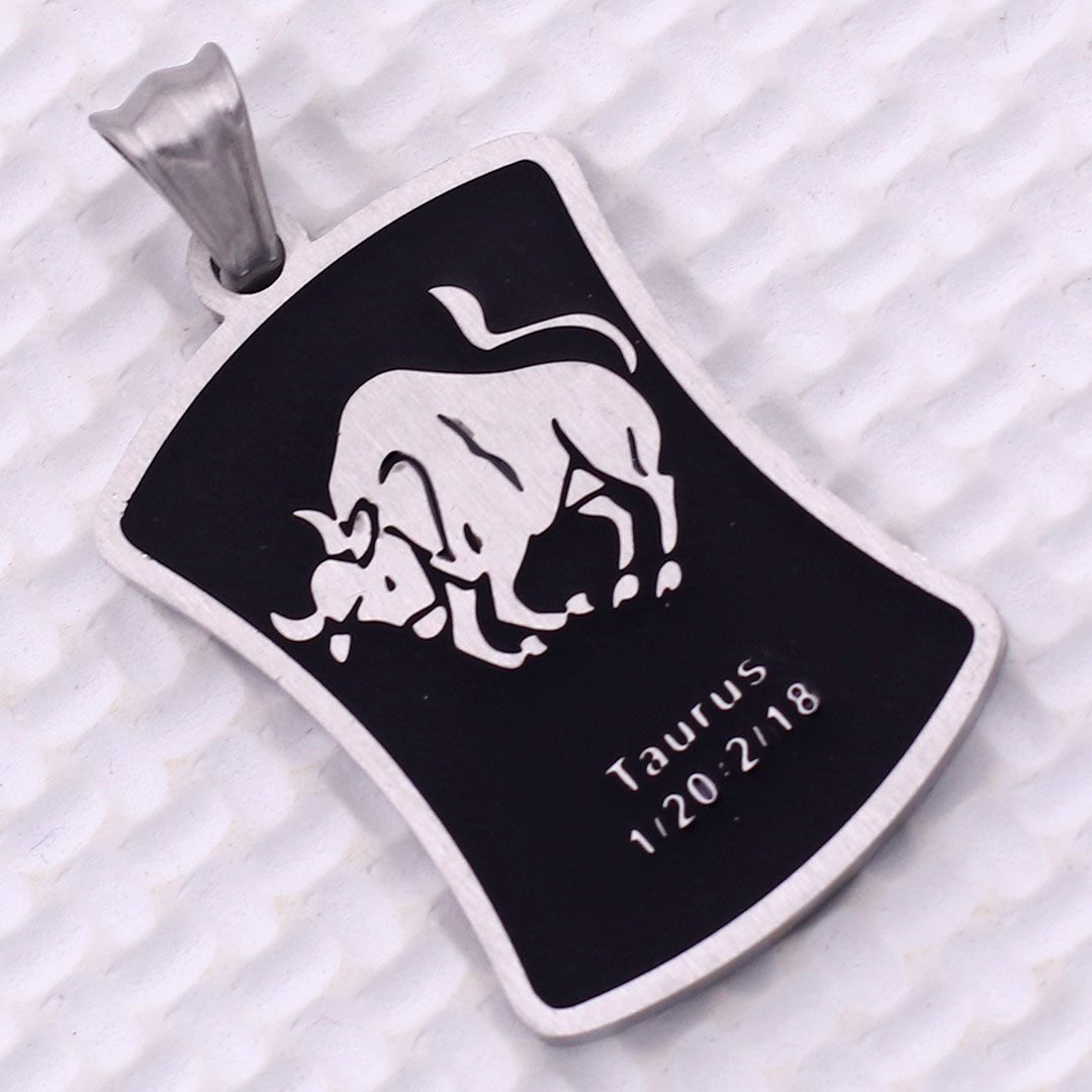 Mặt dây chuyền cung Kim Ngưu - Taurus inox trắng kèm vòng cổ dây cao su đen + móc inox trắng, Cung hoàng đạo